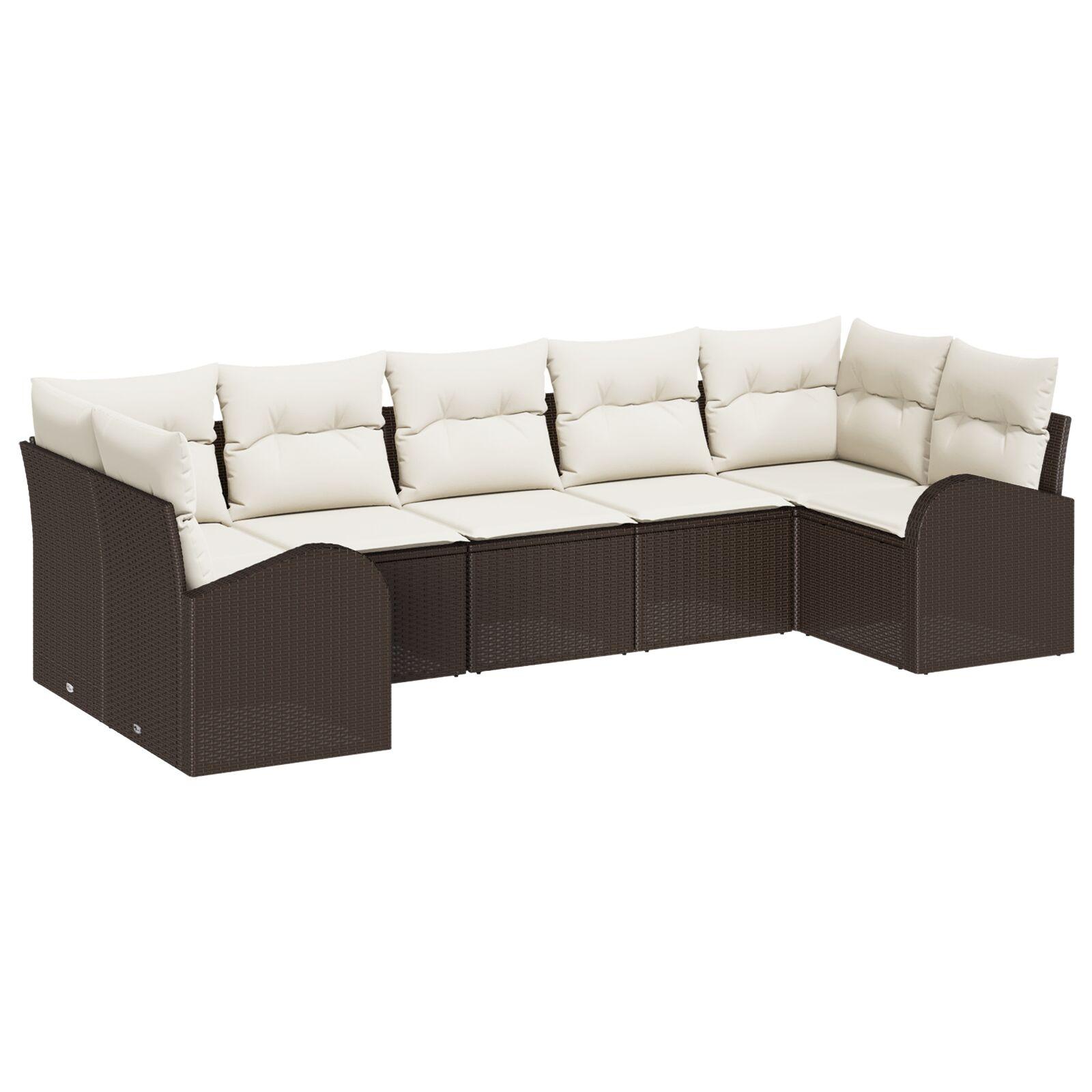 Havesofa Sæt Med Pude 7 Dele Polyrattan - Brun og hvid