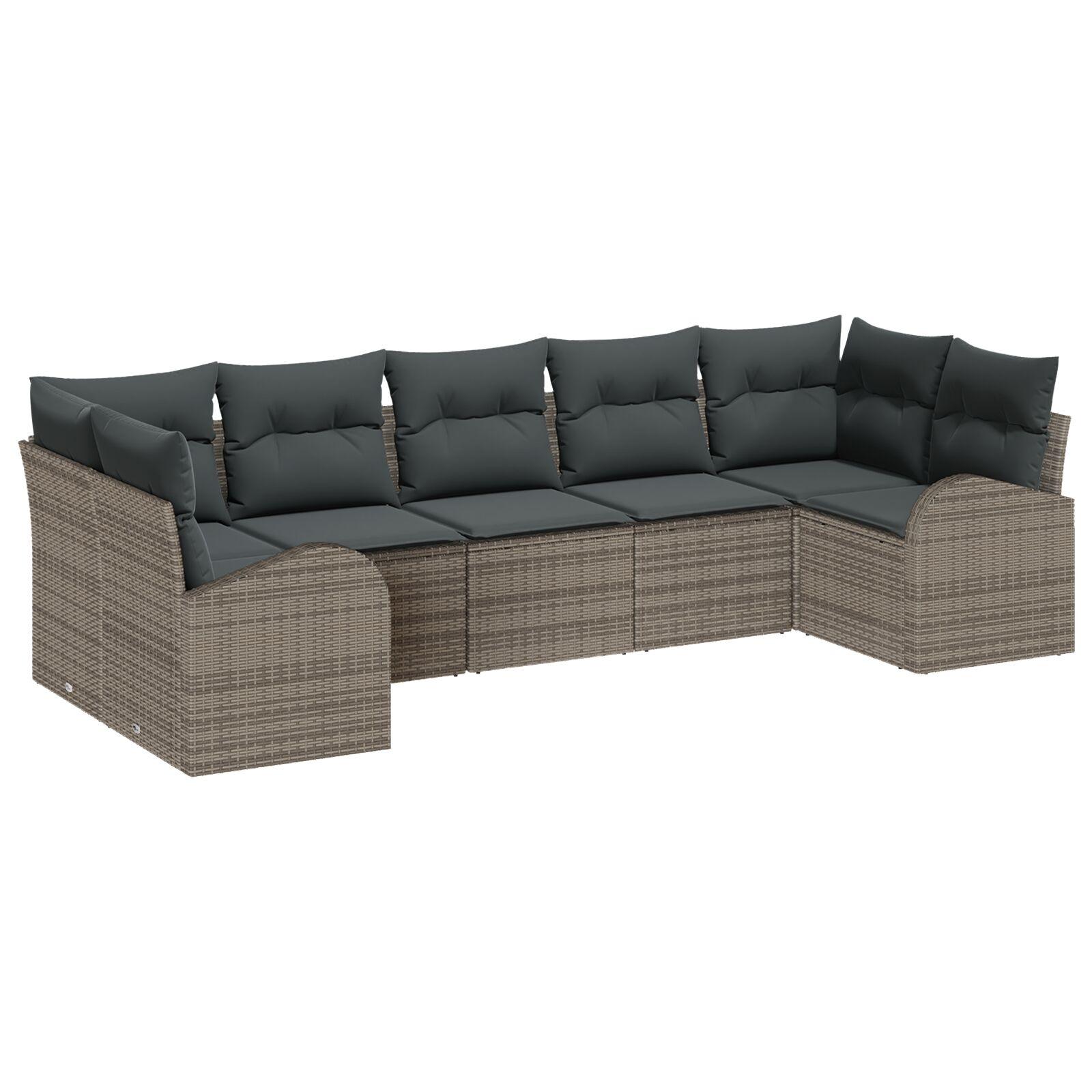 Havesofa Sæt Med Pude 7 Dele Polyrattan - Grå