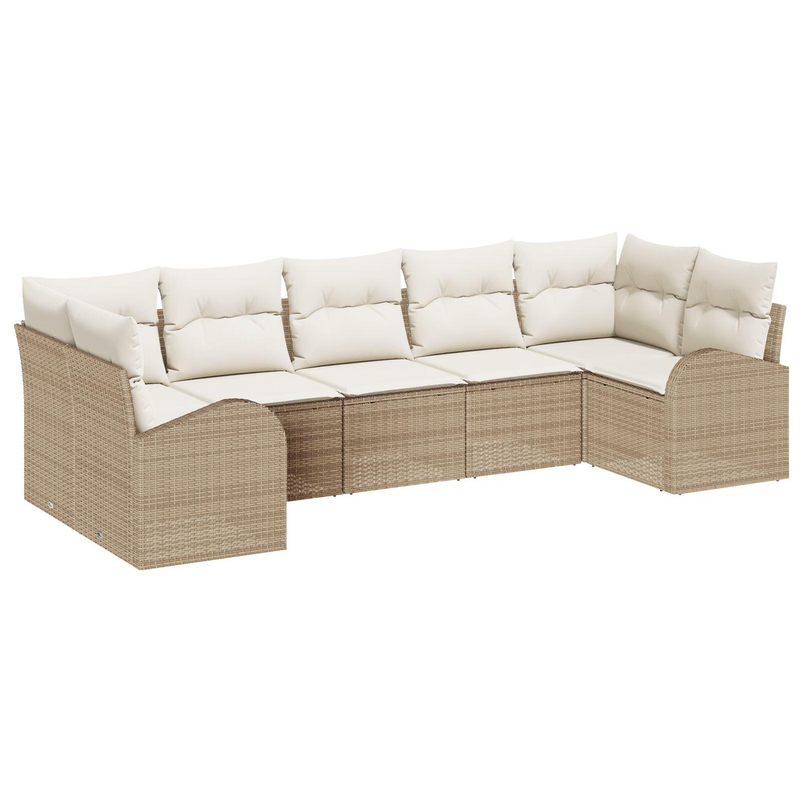 Havesofa Sæt med pude 7 stk Beige og hvid Poly rattan