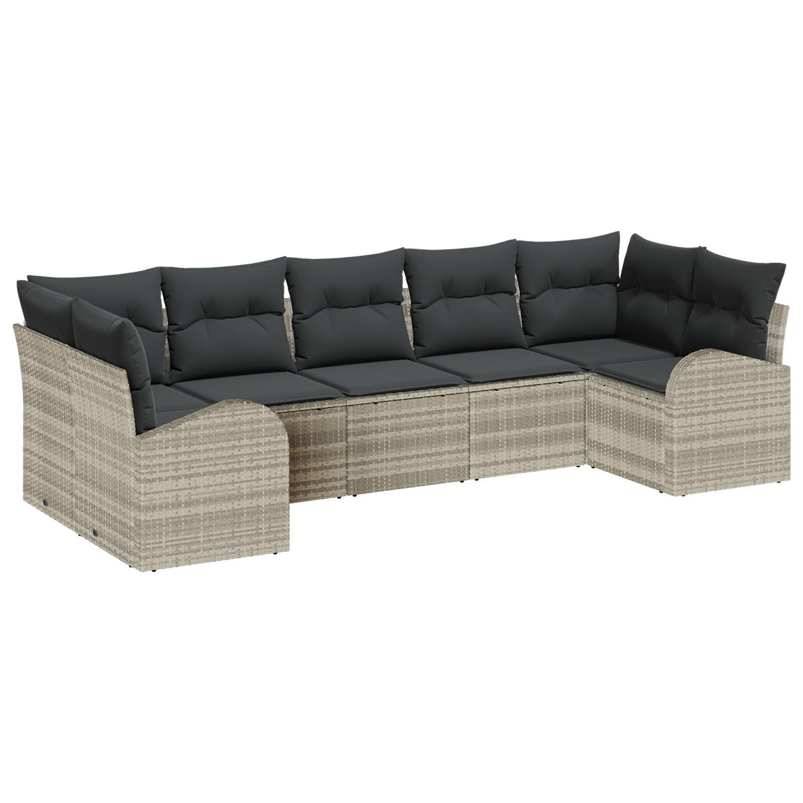 Havesofa sæt med opbevaring - 7 dele i lysegrå polyrattan