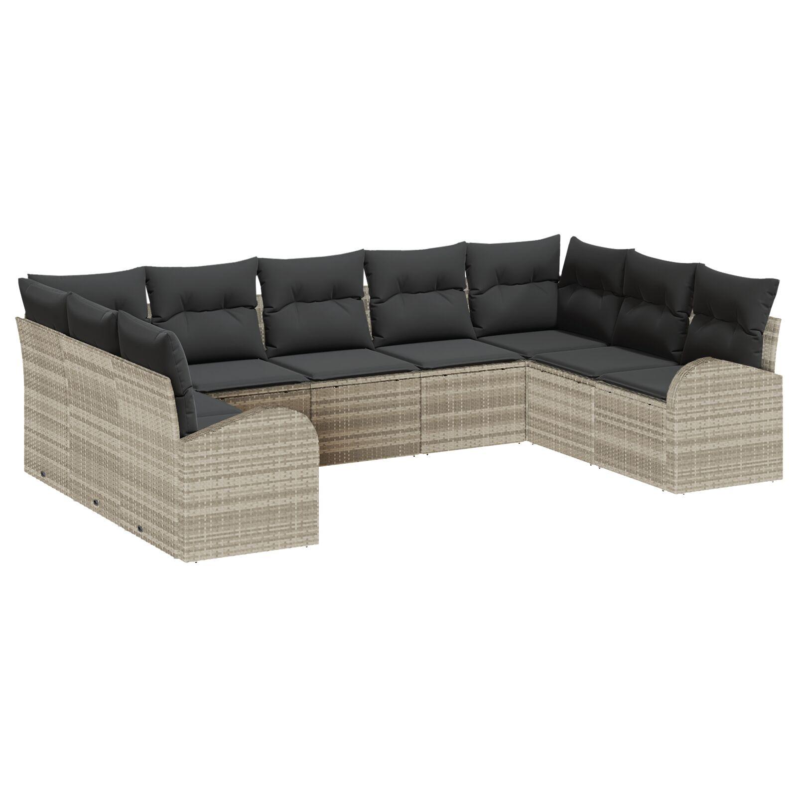 Havesofa sæt i lysegrå polyrattan med puder og opbevaring - modulsofa, 9 pladser