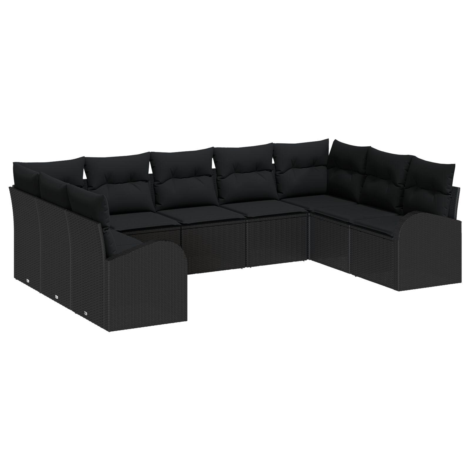 Modulært havesofa-sæt med puder og opbevaring, 9 pers. - sort polyrattan