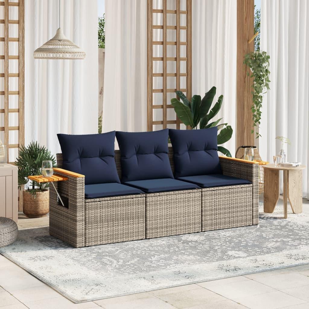 Havesofasæt 3 dele med hynder polyrattan grå