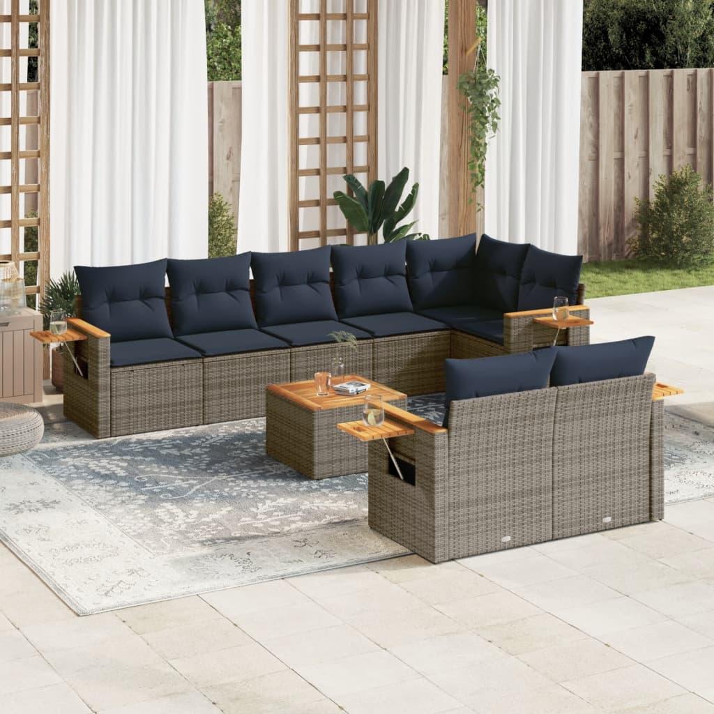 Sofasæt til haven 9 dele med hynder polyrattan grå