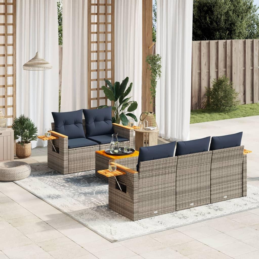 Sofasæt Til Haven 6 Dele Med Hynder Polyrattan - Grå
