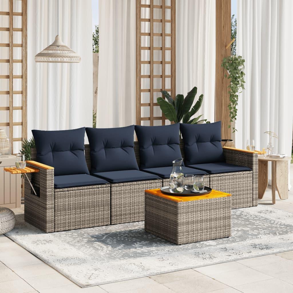 Sofasæt Til Haven 5 Dele Med Hynder Polyrattan - Grå