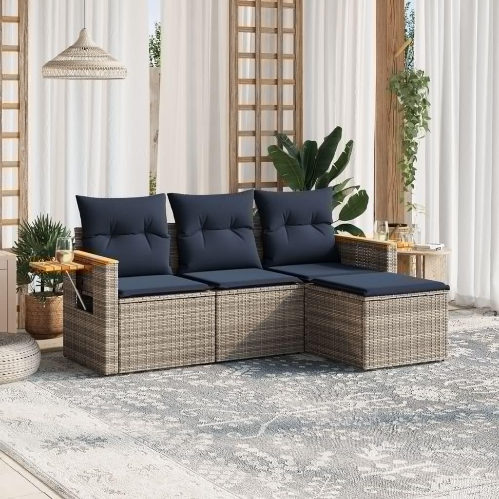 Sofasæt til haven 4 dele med hynder polyrattan grå