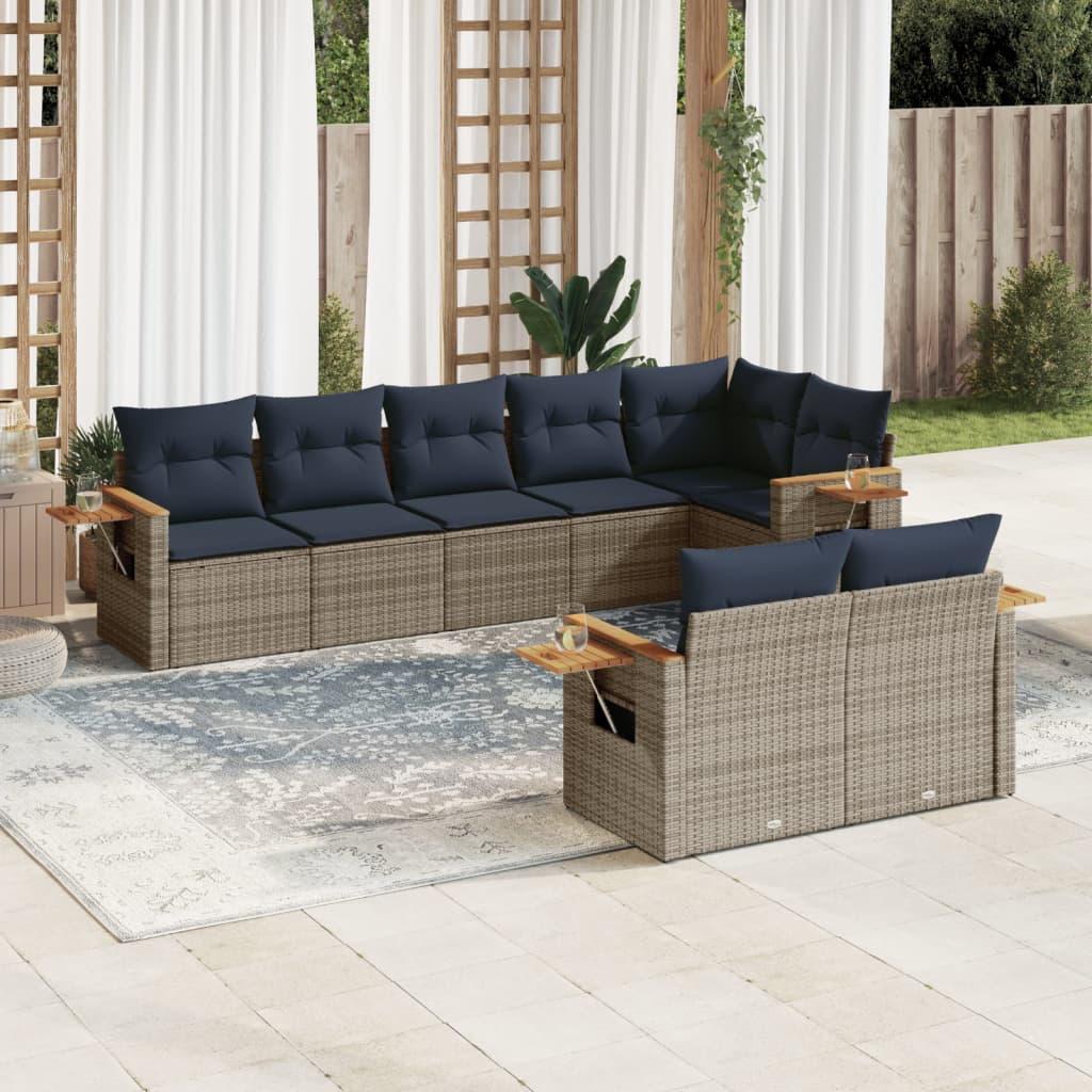 Sofasæt til haven 8 dele med hynder polyrattan grå