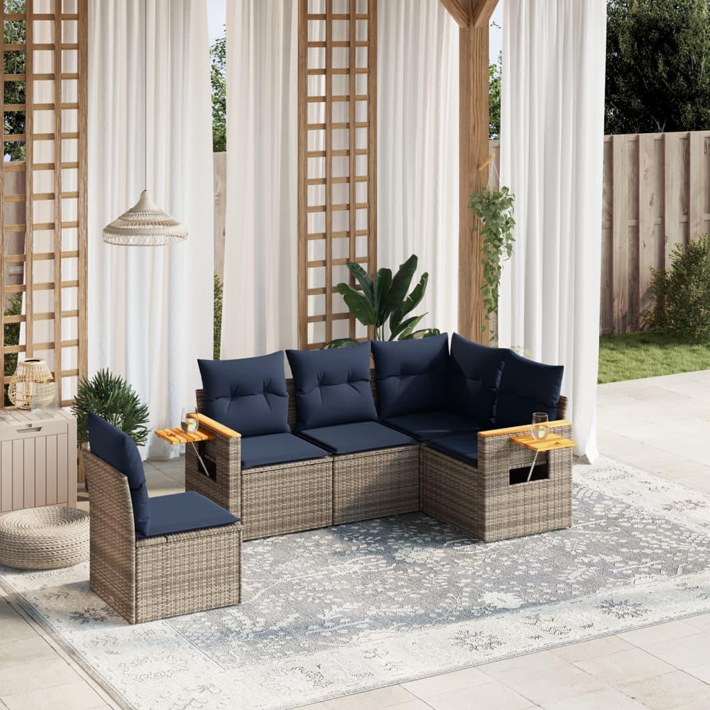 Sofasæt Til Haven 5 Dele Med Hynder Polyrattan Sort - Grå / Uden bord