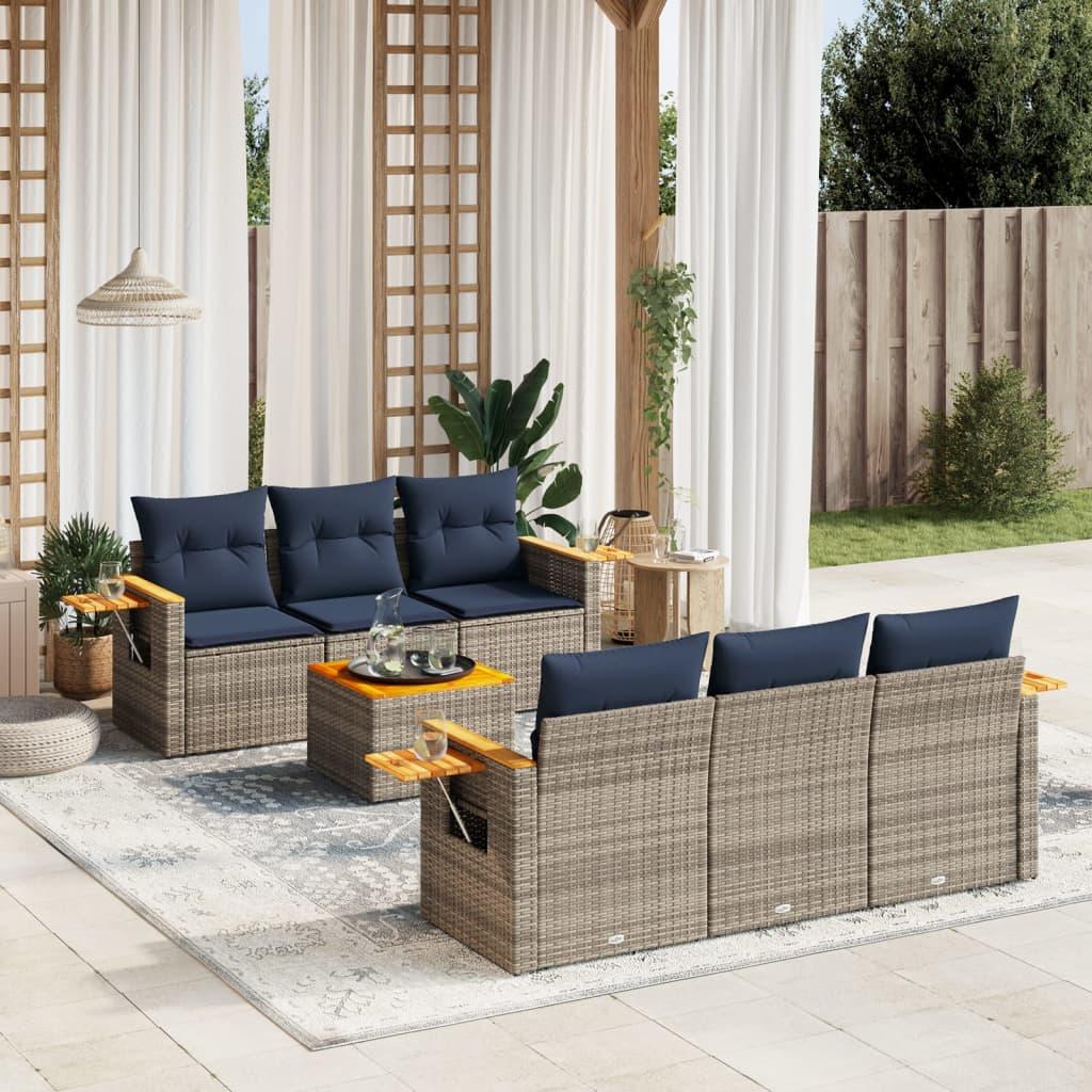 Sofasæt Til Haven 7 Dele Med Hynder Polyrattan - Grå