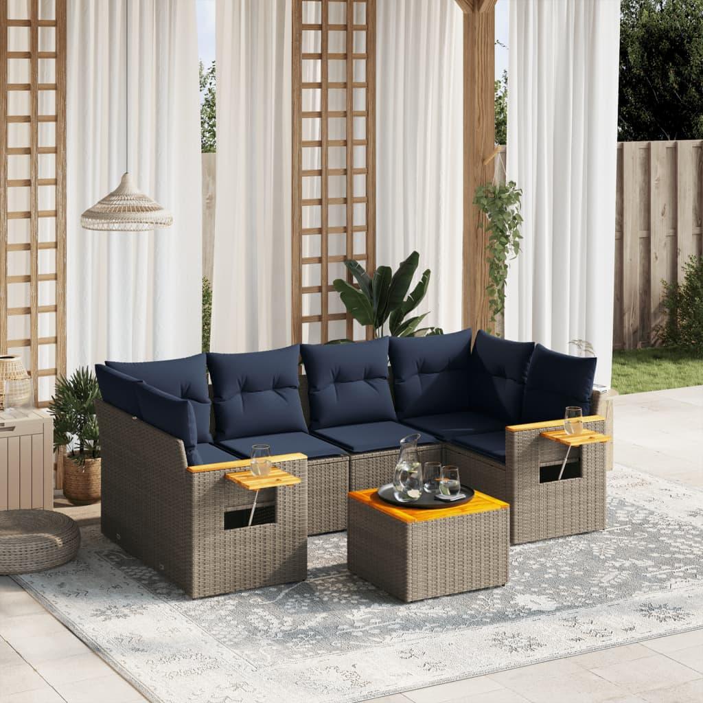 Sofasæt Til Haven 7 Dele Med Hynder Polyrattan - Grå