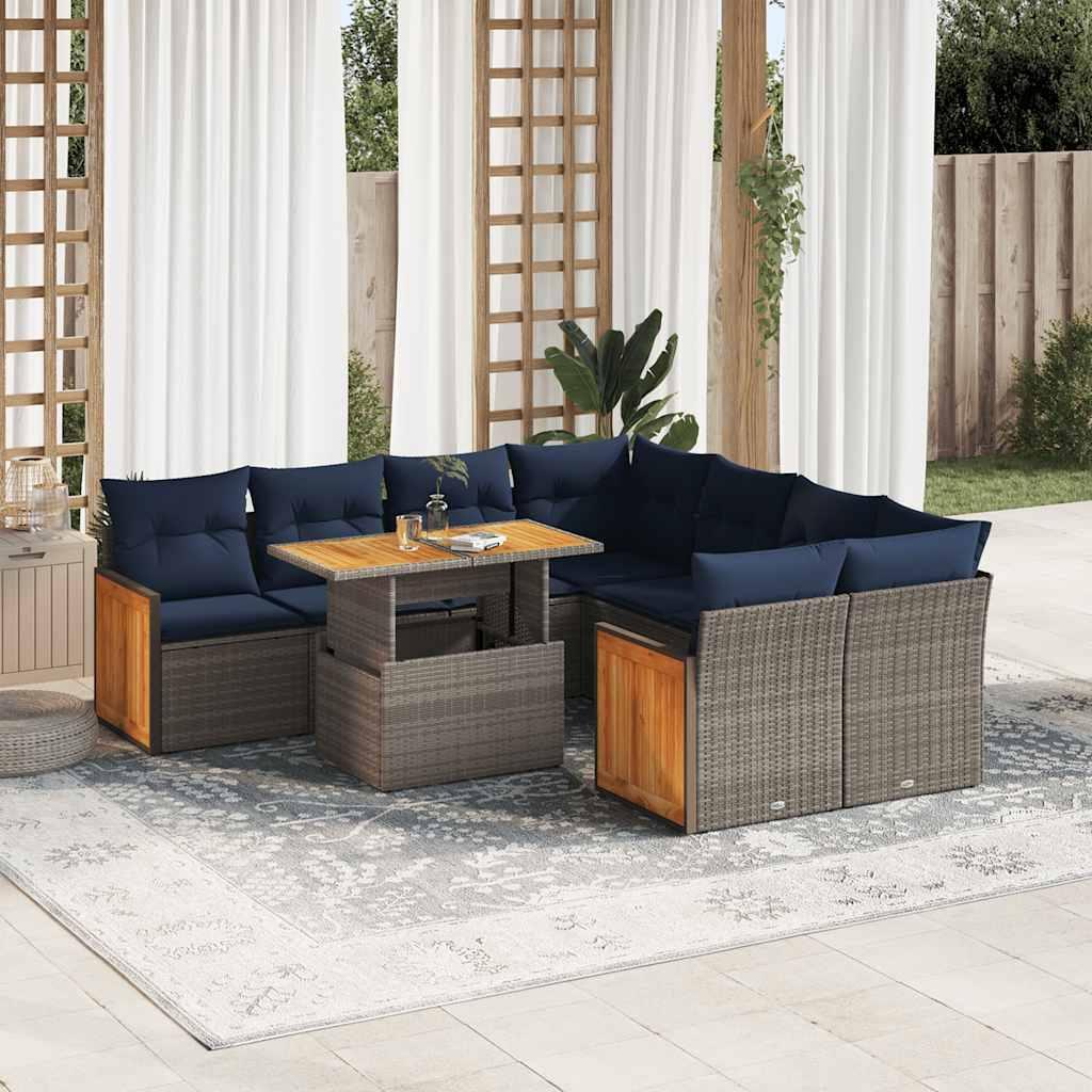 Sofasæt til Haven 9 Dele med Hynder Polyrattan - Grå / med opbevaring