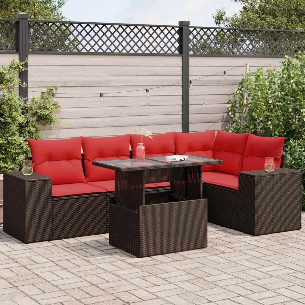 Sofasæt til Haven 6 Dele med Hynder Polyrattan Akacietræ - Brun