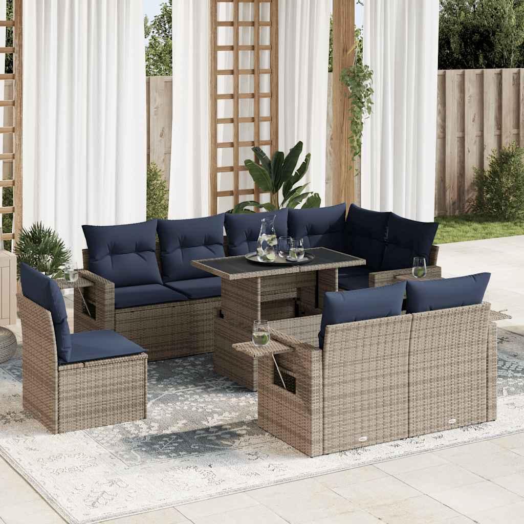 Sofasæt til Haven 9 Dele med Hynder Polyrattan Akacietræ Brun - Grå