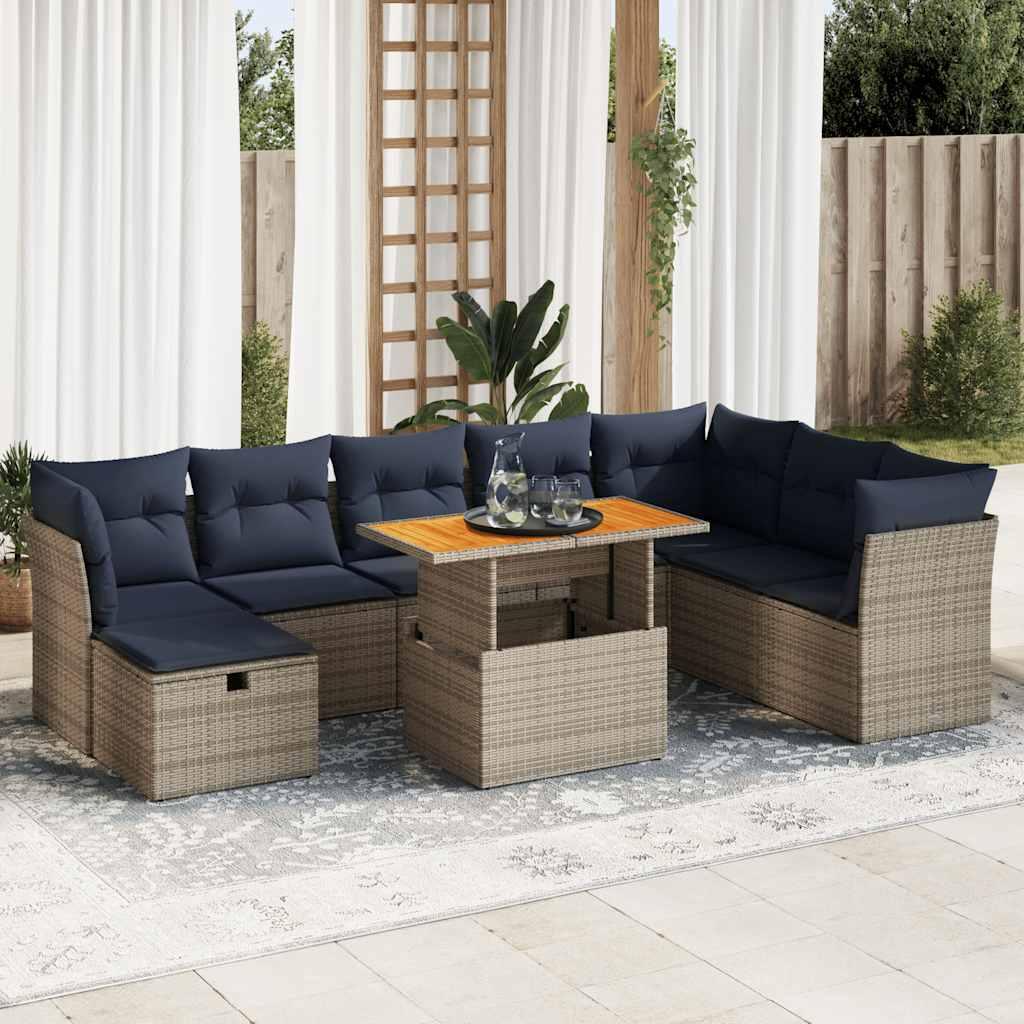 Sofasæt til Haven 9 Dele med Hynder Polyrattan - Grå / med opbevaring