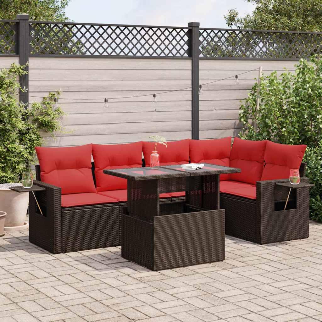 Sofasæt til haven 6 dele med hynder polyrattan akacietræ brun