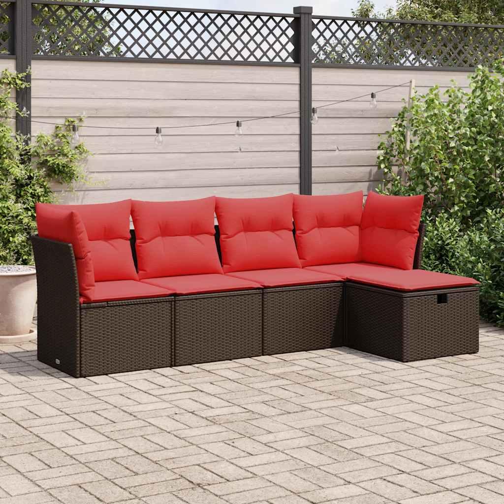 Sofasæt til Haven 5 Dele med Hynder Polyrattan Grå - Brun / med opbevaring / 5
