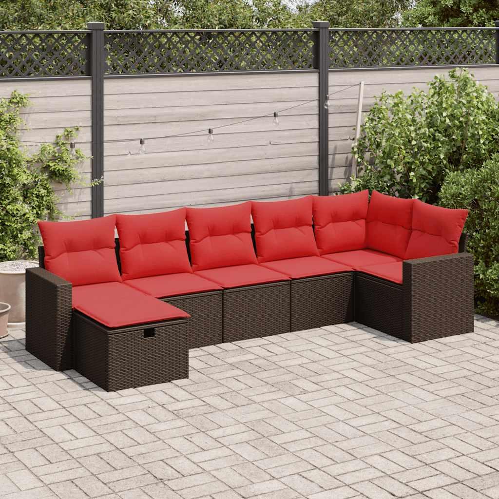 Sofasæt til haven 7 dele med hynder polyrattan brun