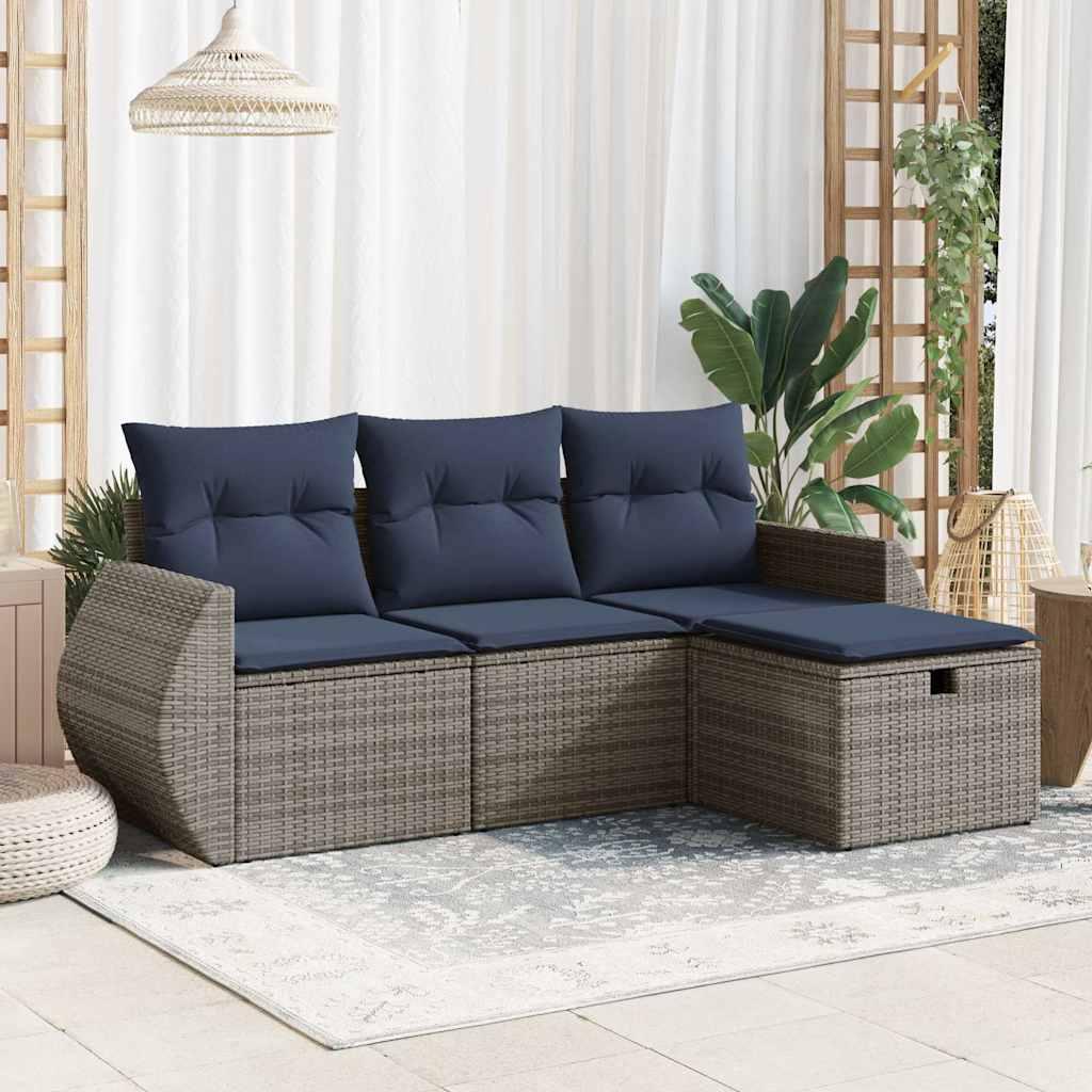 Sofasæt til Haven 4 Dele med Hynder Polyrattan - Grå / med opbevaring