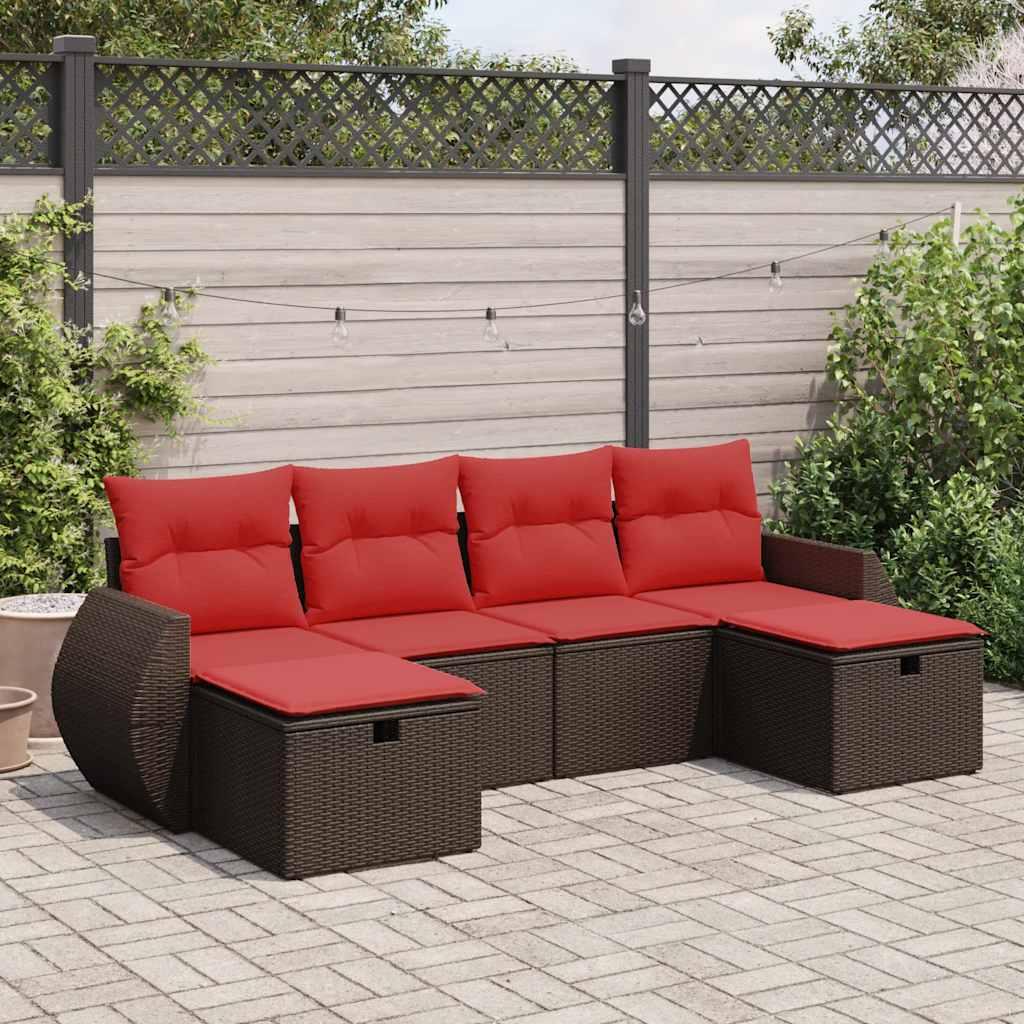 Sofaesæt til Haven 6 Dele med Hynder Polyrattan Grå - Brun / med opbevaring
