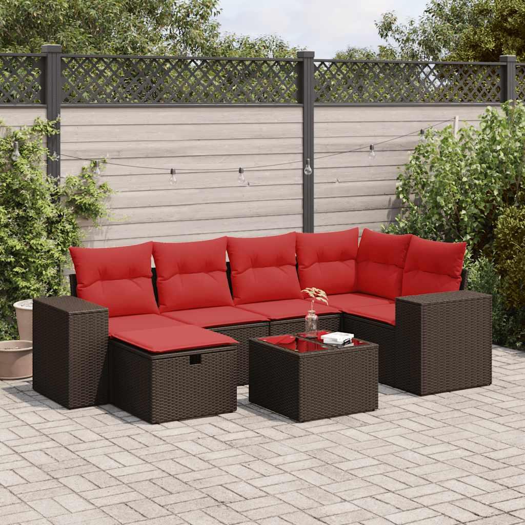 Sofasæt til haven 7 dele med hynder polyrattan brun