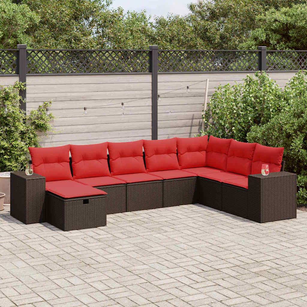 Sofasæt til haven 8 dele med hynder polyrattan brun