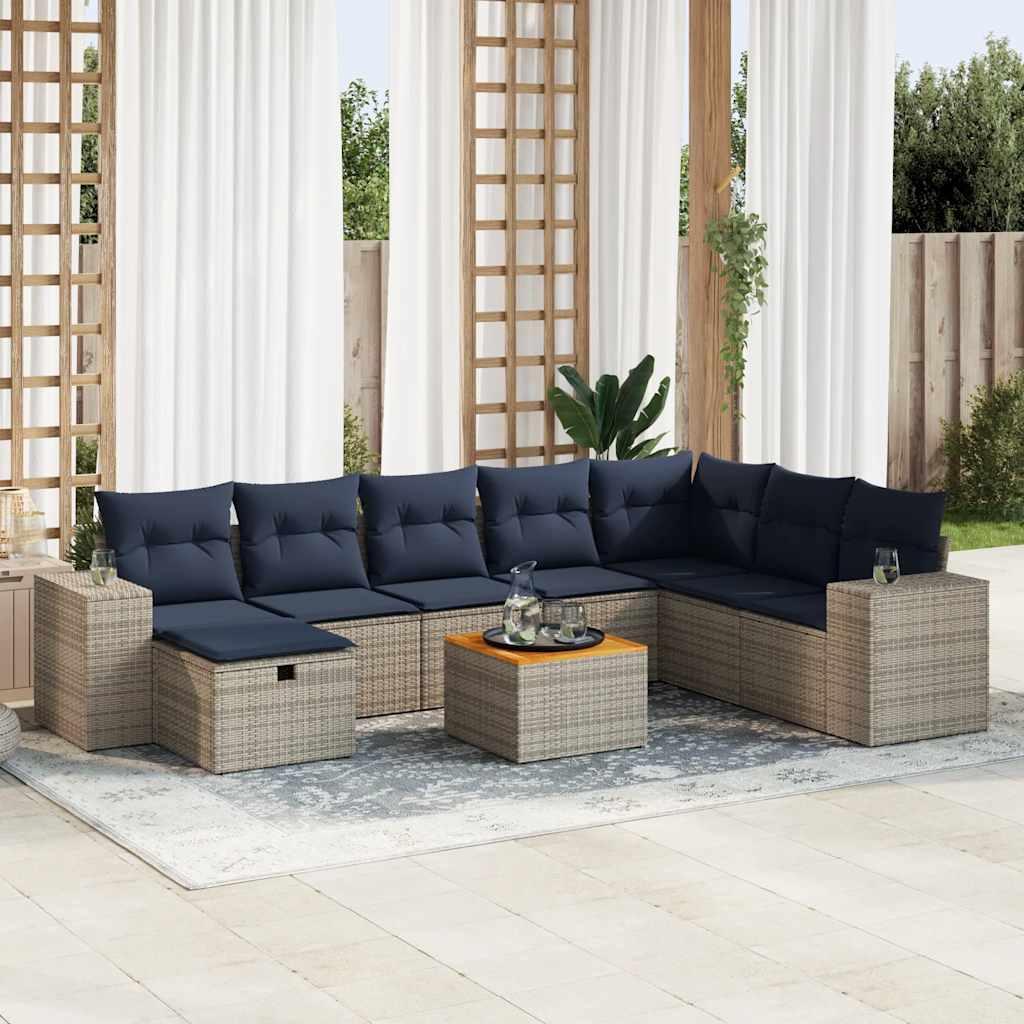 Sofasæt til Haven 9 Dele med Hynder Polyrattan - Grå / med opbevaring
