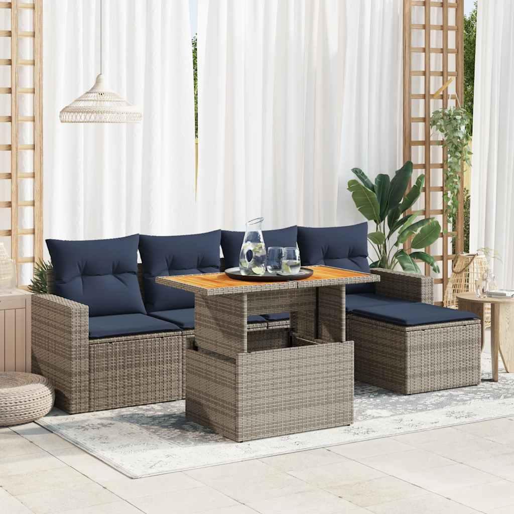 Sofasæt til Haven 6 Dele med Hynder Polyrattan Sort - Grå / med opbevaring