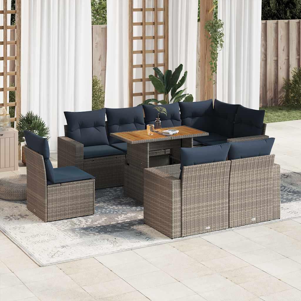 Sofasæt til Haven 9 Dele med Hynder Polyrattan - Grå / med opbevaring