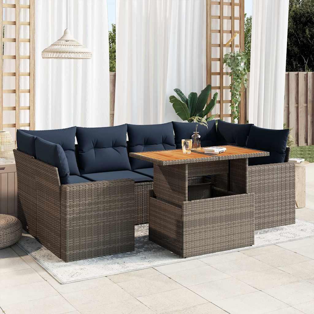 Sofasæt til Haven 7 Dele med Hynder Polyrattan Sort - Grå / med opbevaring