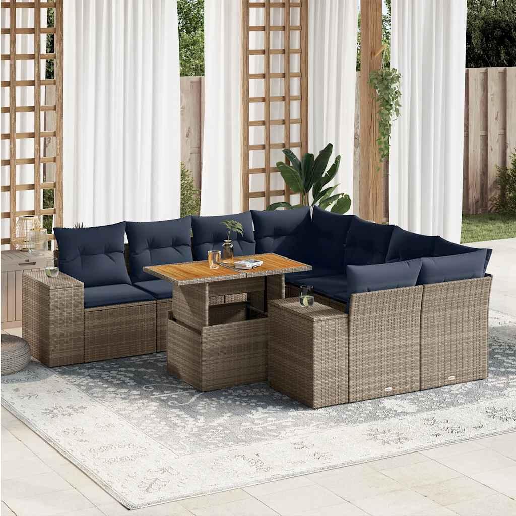 Sofasæt Til Haven 9 Dele Med Hynder Polyrattan - Grå / med opbevaring