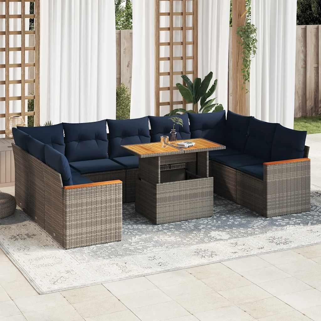Sofasæt Til Haven 10 Dele Med Hynder Polyrattan - Grå / med opbevaring