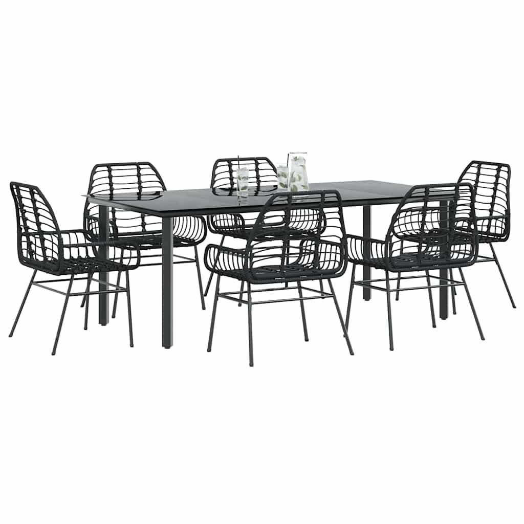 3 Dele Spisebordssæt til Haven Polyrattan Glas Sort - Sort / 200 x 100 x 74 cm / 6