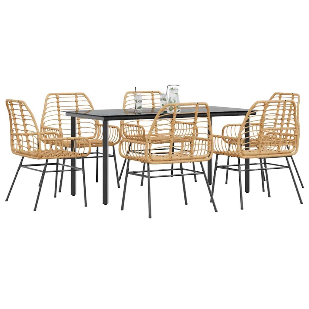 3 Dele Spisebordssæt til Haven Polyrattan Glas Sort - Brun / 160 x 80 x 74 cm / 6