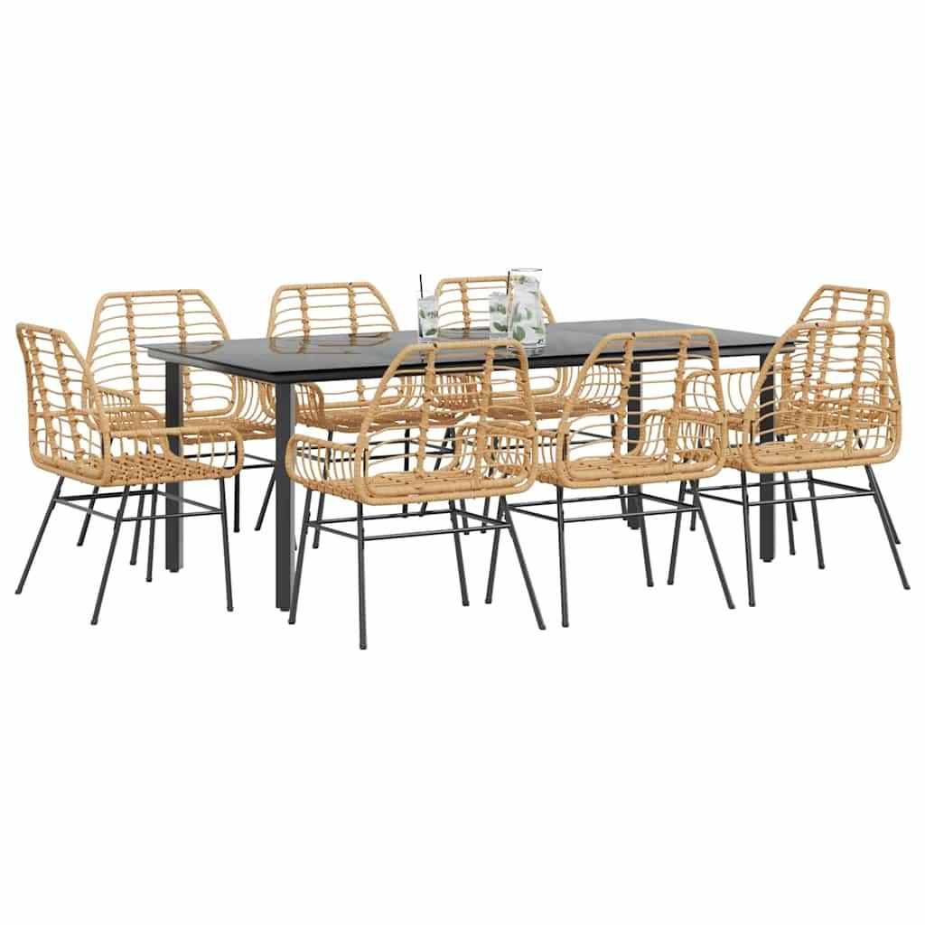 3 Dele Spisebordssæt til Haven Polyrattan Glas Sort - Brun / 200 x 100 x 74 cm / 8