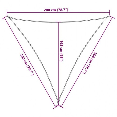 Solsejl trekant 2 x 2 x 2 m - 100 % polyester, rød