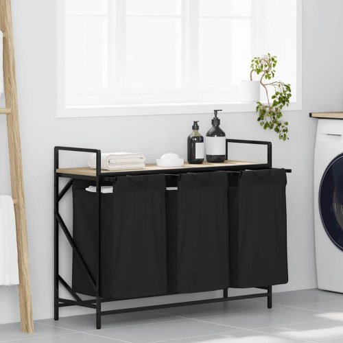 Vasketøjskurv 3 rum med hylde sonoma-eg