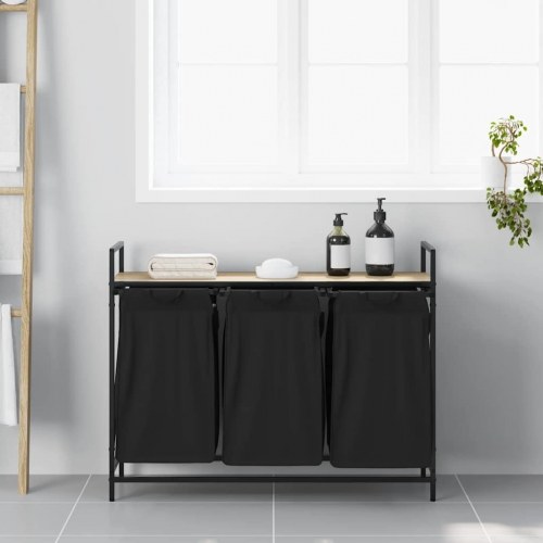 Vasketøjskurv 3 rum med hylde sonoma-eg