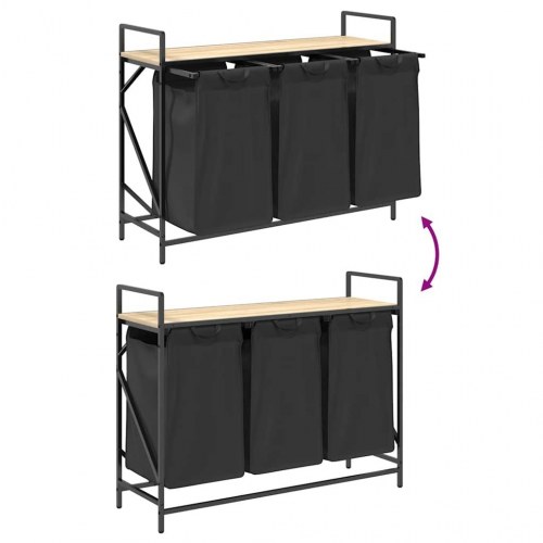 Vasketøjskurv 3 rum med hylde sonoma-eg