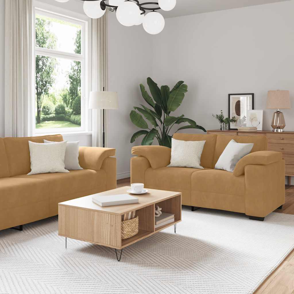 Sofasæt i velour - 3 dele med hynder, brun