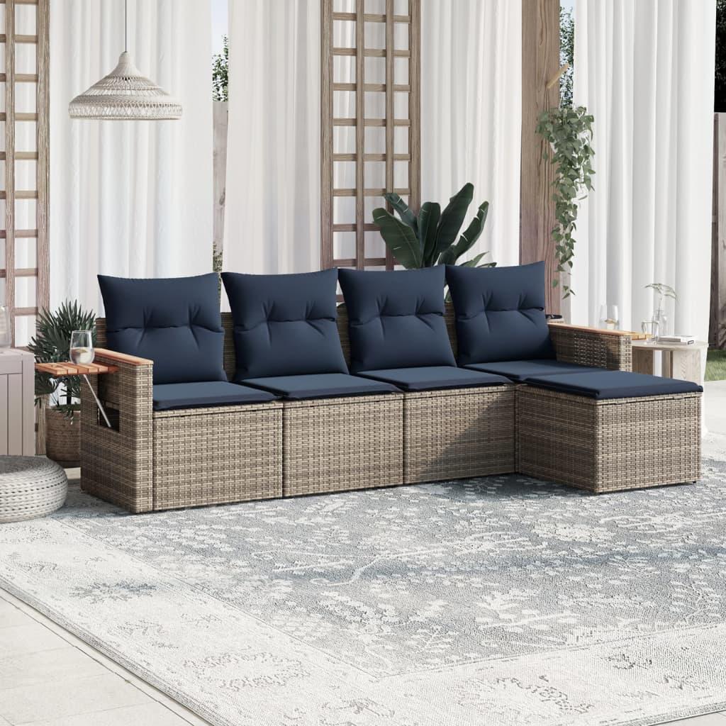 Sofasæt til haven 5 dele med hynder polyrattan grå