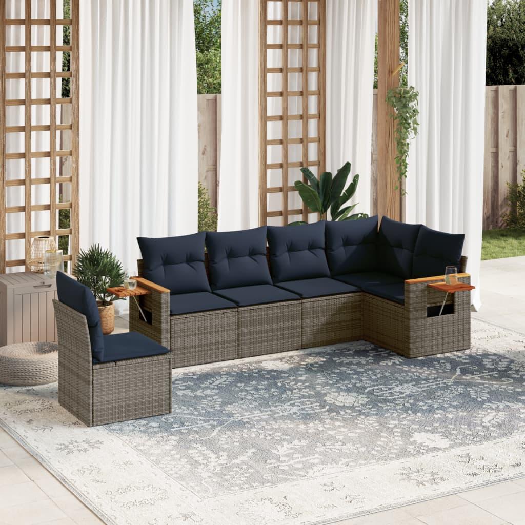 Sofasæt Til Haven 6 Dele Med Hynder Polyrattan - Grå / Uden bord