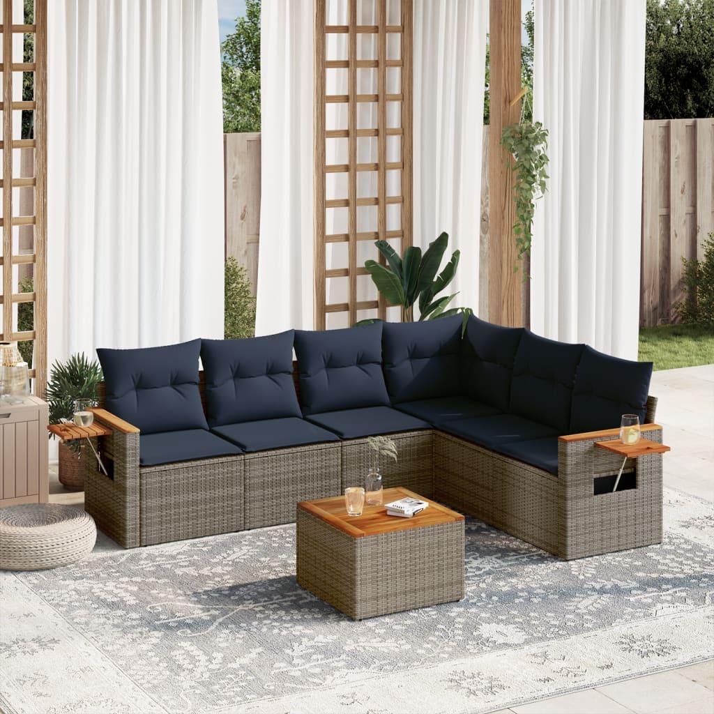 Sofasæt Til Haven 6 Dele Med Hynder Polyrattan - Grå / Med bord