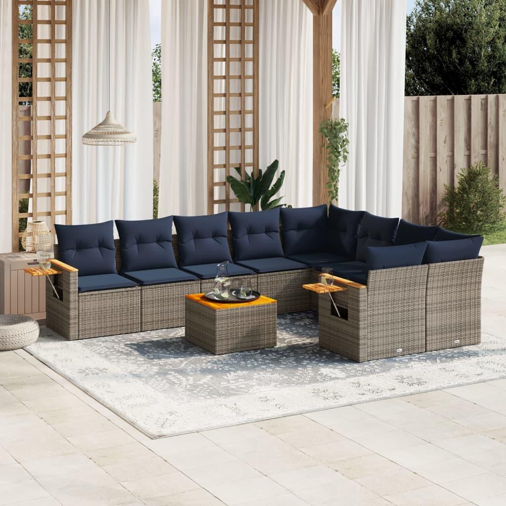 Sofasæt Til Haven 9 Dele Med Hynder Polyrattan - Grå / Med bord