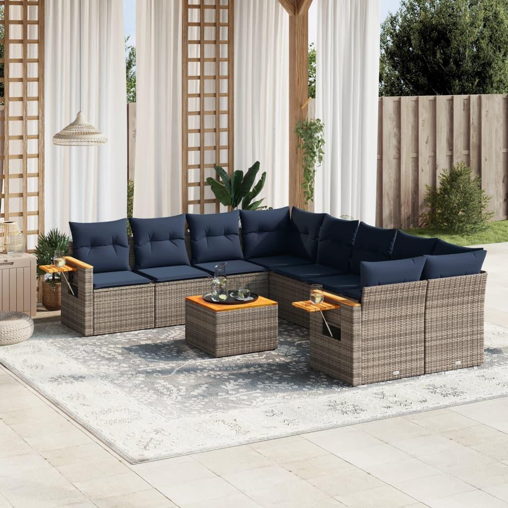 Sofasæt Til Haven 9 Dele Med Hynder Polyrattan - Grå