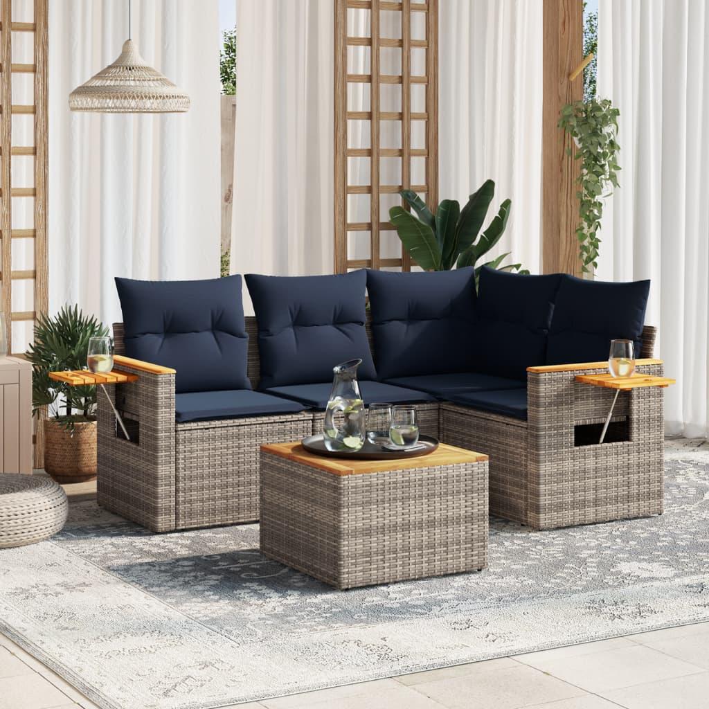 Sofasæt til haven 5 dele med hynder polyrattan grå