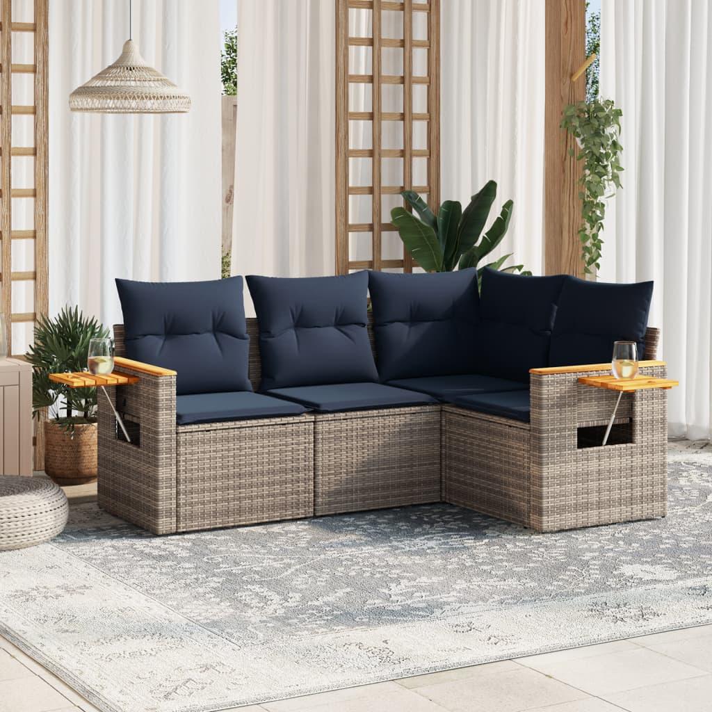 Sofasæt til haven 4 dele med hynder polyrattan grå