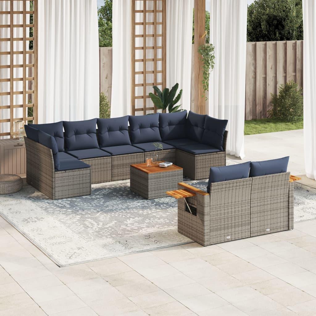 Sofasæt Til Haven 9 Dele Med Hynder Polyrattan - Grå / Med bord
