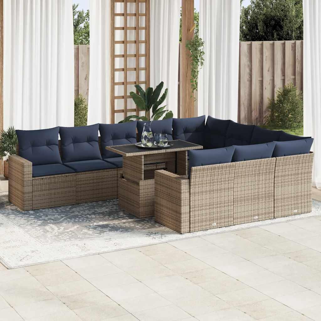 Sofasæt til haven 11 dele med hynder polyrattan akacietræ grå