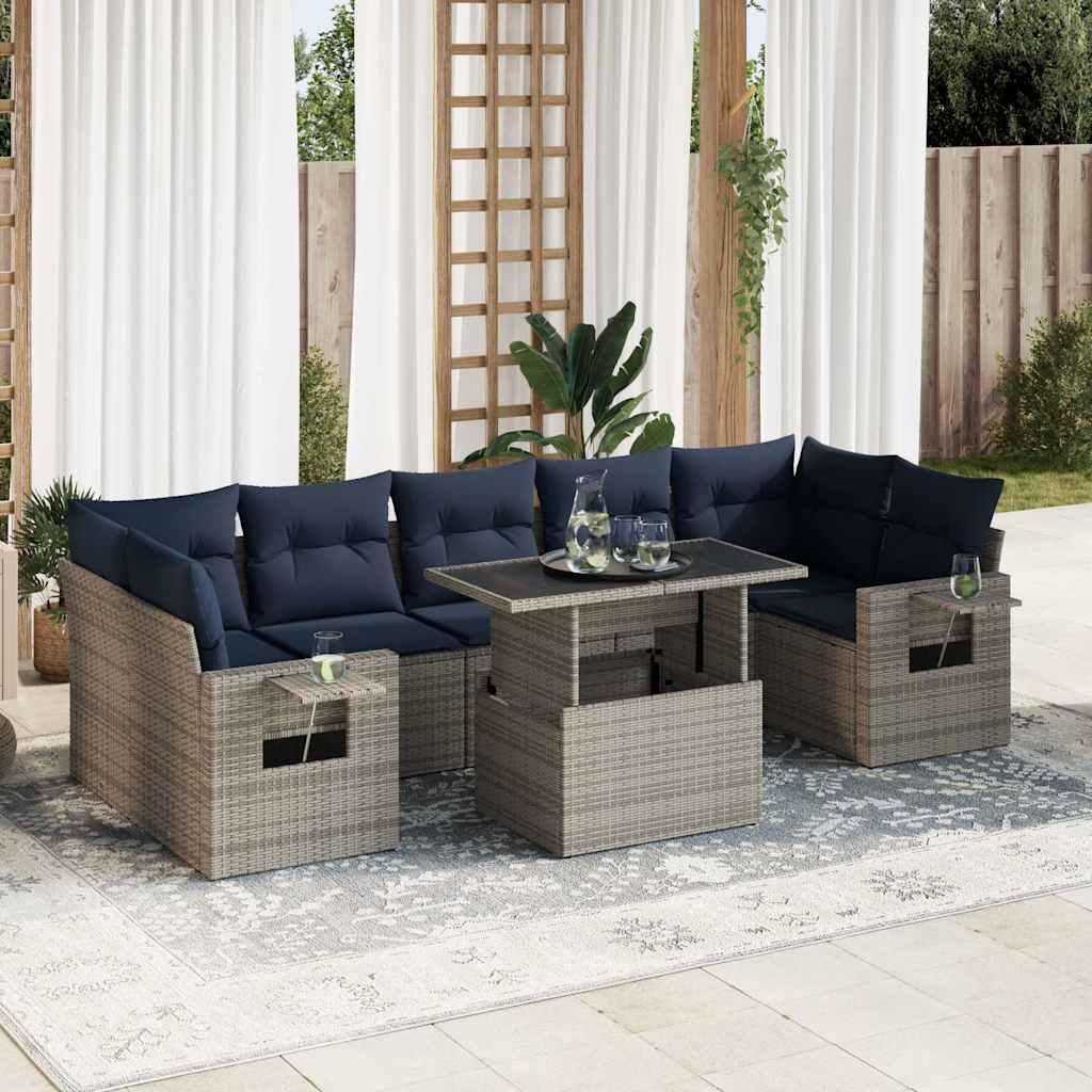 Sofasæt til Haven 8 Dele med Hynder Polyrattan Akacietræ - Grå